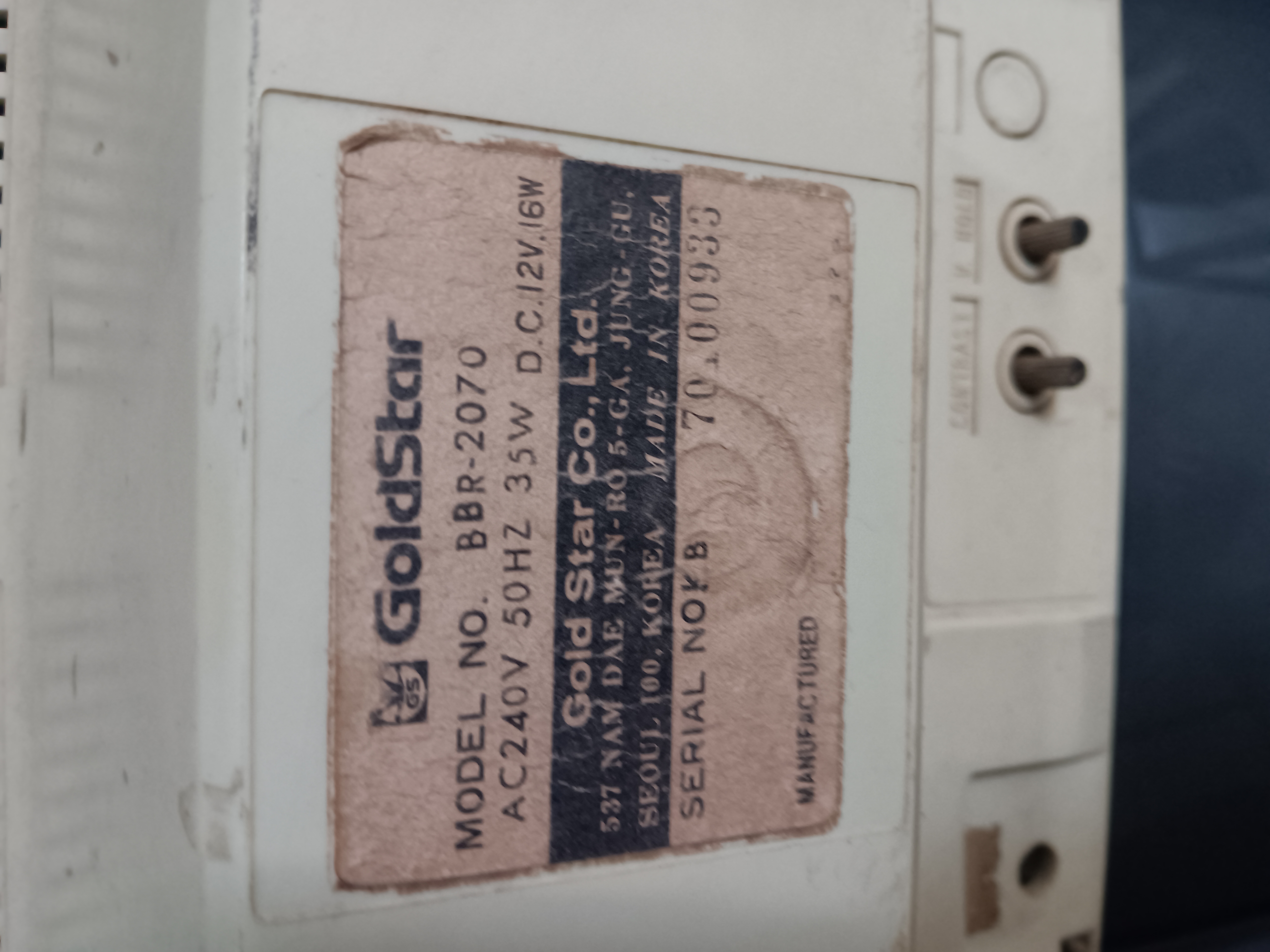 GOLDSTAR BBR 2070 BLACK AND WHITE TV  — Image 7